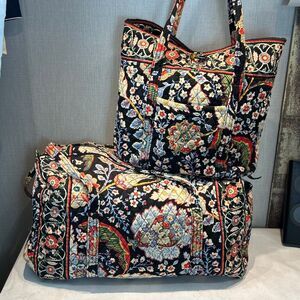 Vera Bradley Tote Bag & Duffel Bag Large Vtg Y2K Travel Set Versailles Black Flo